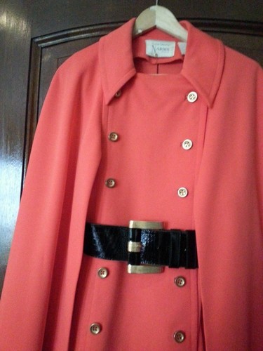 Vtg Military Style DRESS & Cape Orange Red Gold Button M Melania Trump LOOK - Picture 10 of 12