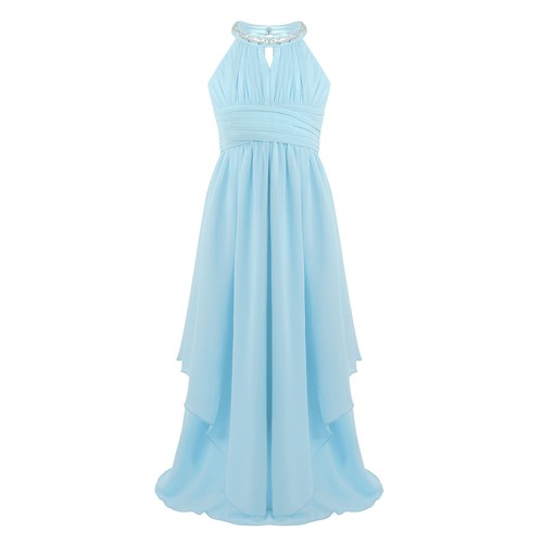 Kid Girl Halter-Neck Chiffon Bridesmaid Dress Wedding Prom Evening Long Gown - Picture 40 of 60