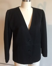 Vtg Valentino Miss V Blazer Jacket Wool 44 10 Black Made In Italy 3 Button rk