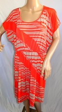 Agenda Women Plus Size 2x Coral Beige Striped Stretch Casual Work Dress