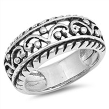 Sterling Silver Domed Filigree Band Ring - Free Gift Packaging