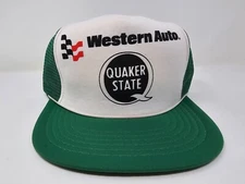 Vintage Quaker State Snapback Hat Western Auto Green Mesh Trucker