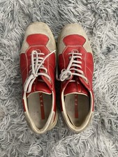 Vintage Prada E-2003 Pebbled Red Leather/Suede Sneakers Size 37 1/2 Authentic