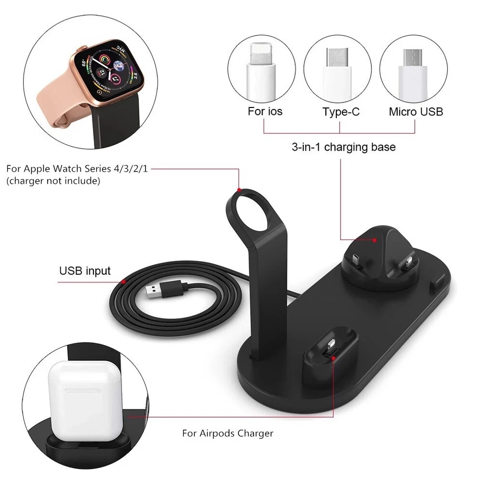 3in1 QI Wireless Charger Charging Dock Station For Apple AirPods / iPhone/ Watch - Image 2 of 4