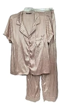 Tart Intimates Pajama Set Sleepwear XL Pink Short Sleeve Top Long Pants Satin