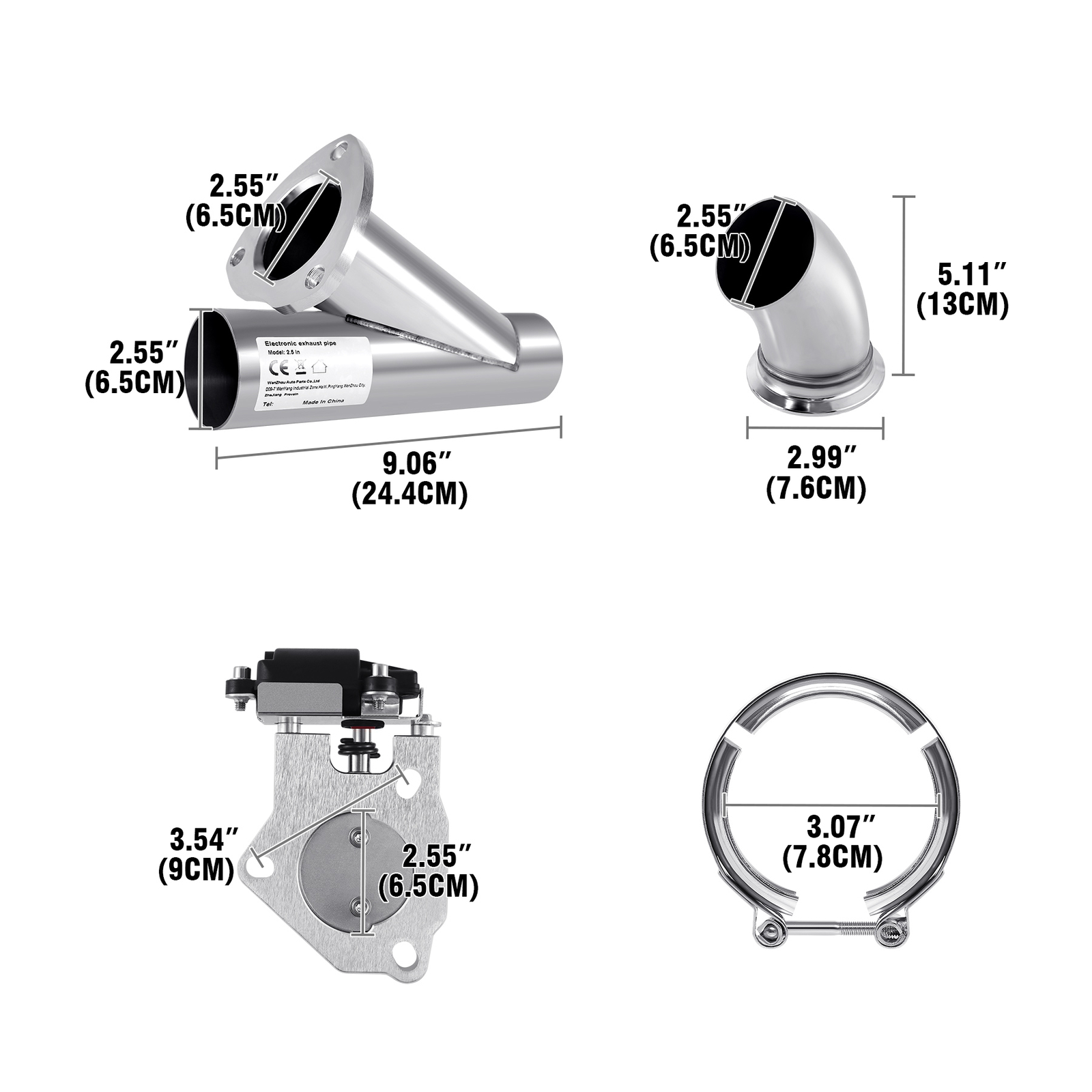 Edelstahl Klappenauspuff Komplett-Set 2.5 63 mm Auspuffklappe ByPass