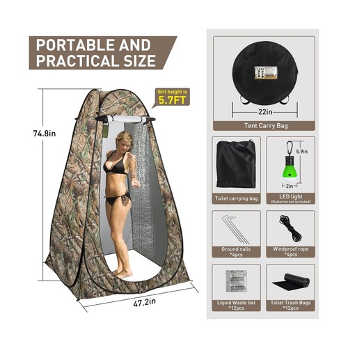 Portable Camping Toilet with Pop-Up Privacy Tent, 12-inch Toilet Seat, Outdoo... - Picture 5 of 7