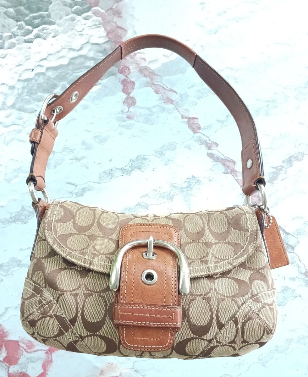 バッグ Coach Soho Shoulder Hand Bag y2k 11860 Coach SMALL 11860 Y2K Soho Beige Signature C Canvas & Tan Leather