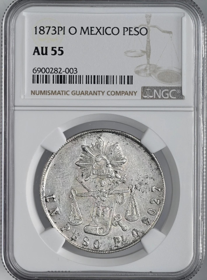 1873 PI O MÉXICO PESO PLATA POTOSÍ COMO NUEVO "BALANZA" NGC AU55 #6900282-003 Foto 3 de 4