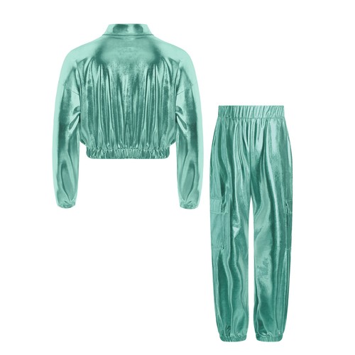 Unisex Kids Dancewear Ballroom Sweatsuit Shoot Outfits Athletic 2 Piece Set Top - Picture 136 of 143