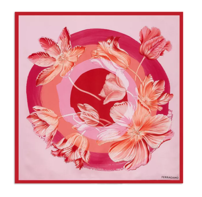 NEW W TAGS Salvatore Ferragamo Tulip-Printed Finished Edge Scarf