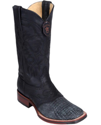 Los Altos BLACK Teju Lizard Square Toe TPU Rubber Sole Western Cowboy Boot D