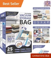 Vacuum Sealer Bags Set - 25 Space Saver Bags with Hand Pump for Travel & Home