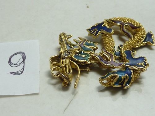  VINTAGE CLOISONNE CHINESE DRAGON MESH PENDANT ENAMEL GOLD TONE # 9 - Picture 2 of 2