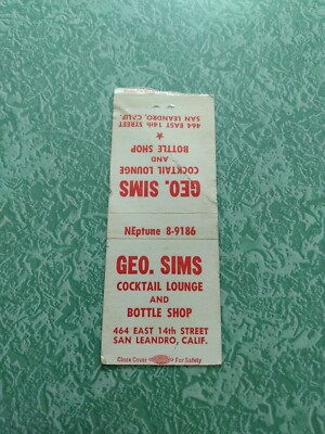 Vintage Matchbook Collectible Ephemera A8 san Leandro California sims George bot