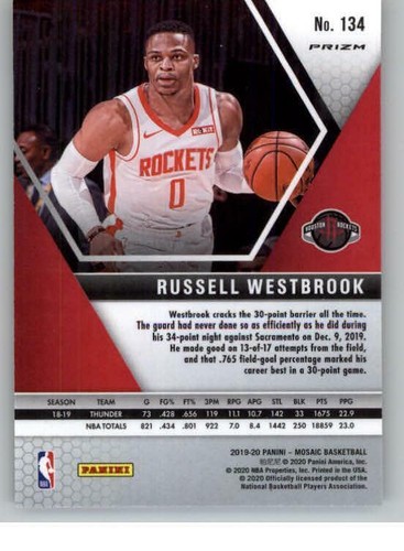 2019-20 Panini Mosaic Mosaic Orange Reactive #134 Russell Westbrook (ref 131843) - Picture 2 of 2