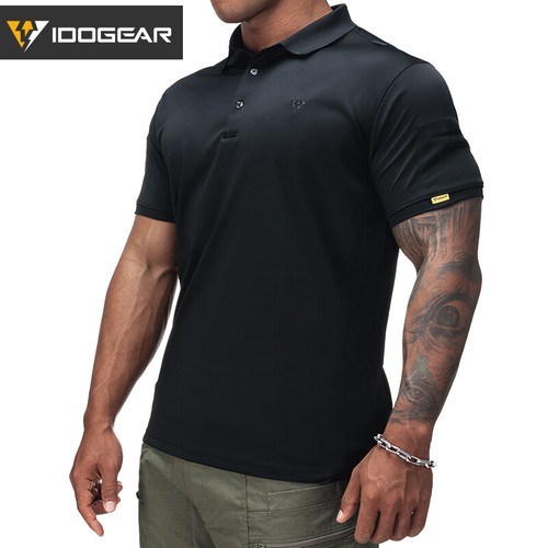 IDOGEAR Tactical T shirt Mens Polos Plain Polos Short Sleeve Outdoor T-shirt BK - Picture 10 of 30