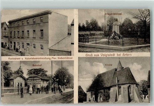 13632809 - 4731 Voigtstedt Bahnhof Kirche Kriegerdenkmal Gasthaus Siebenhuehner