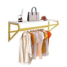 Clothes Rack w/ Top Shelf Industrial Pipe Wall Mounted Garment Rack Hanging Rail