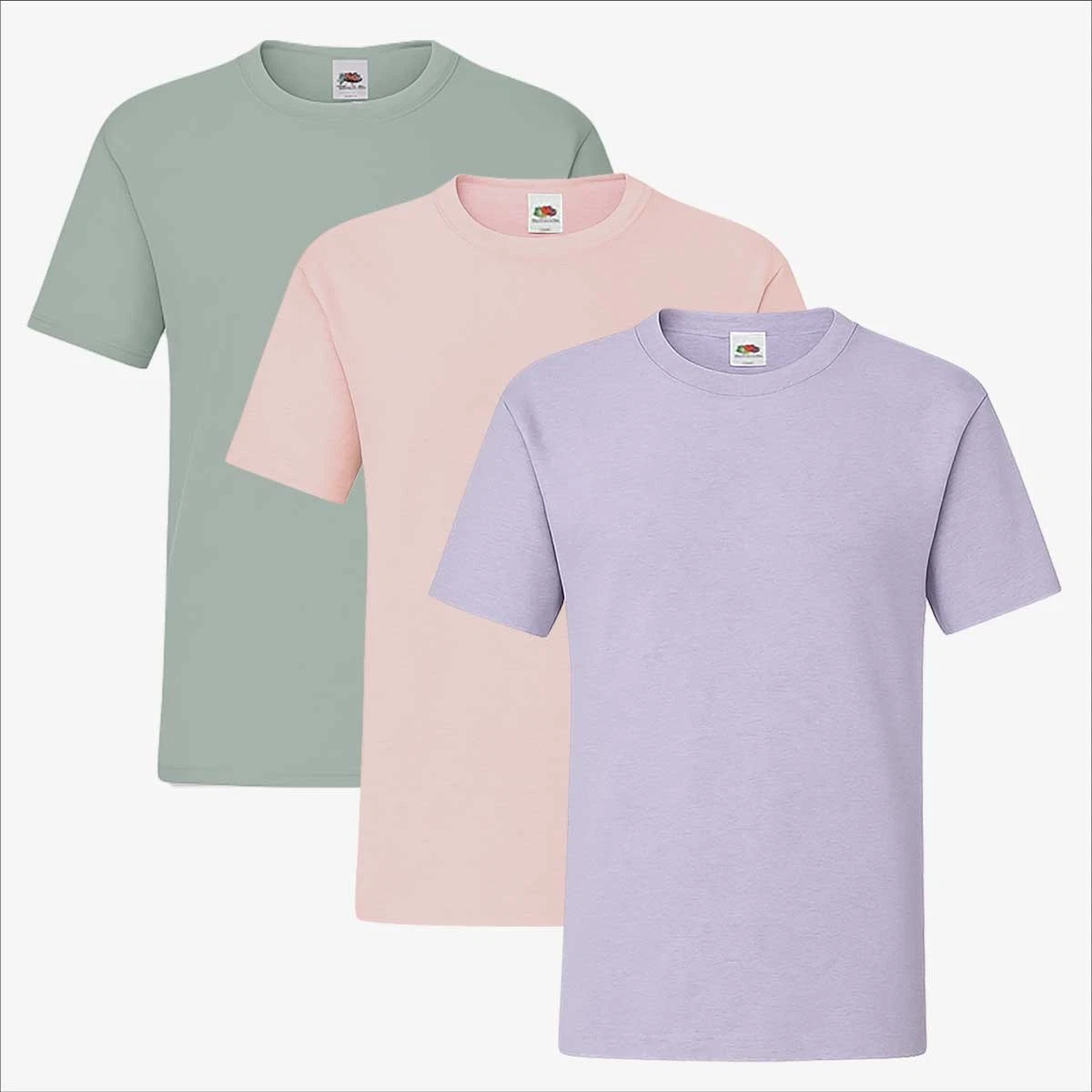Mens 3 Pack T-shirt Fruit of the Loom | Pastel Soft Tones & Essential Plain