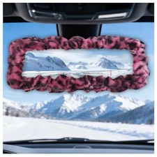 2026 New Leopard Car Rear View Mirror Cover,Highly Elastic Fuzzy Plush Pink