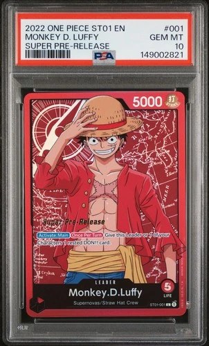 2022 ONE PIECE ST01-STRAW HAT CREW SUPER PRE-RELEASE #001 MONKEY D. LUFFY PSA 10