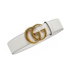 Gucci Marmont White leather belt with antique brass Gold GG buckle