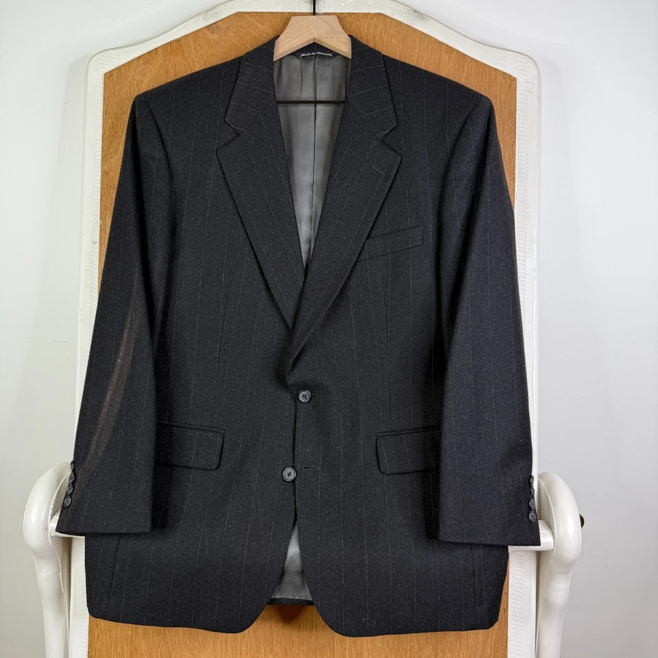 Винтажный Aquascutum костюм мужской 40R серый в тонкую полоску 2 пуговицы фланели шерсти брюки 34 x 29 - Изображение 2 из 4