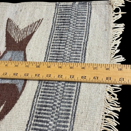 🧶 Handgewebter Zapoteken Wollteppich Fisch Tlundy Familie, Oaxaca, Mexiko 15" x 18" - Bild 4 von 11