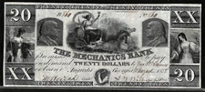 Aug 1, 1858 Georgia Augusta The Mechanics Bank $20 Dollar Obsolete Banknote