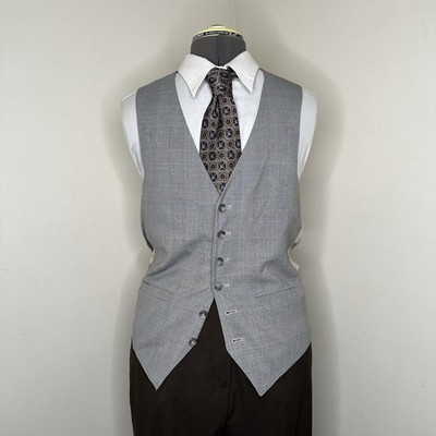 Mens Suit Vest Medium Gray Wool Plaid 39'' Formal Waistcoat