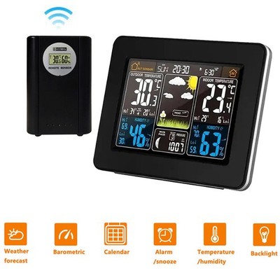 Indoor & Outdoor Weather Station Clock Calendar Digital LCD Thermometer Wireless