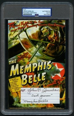John Quinlan signed autograph 5x8 Memphis Belle Crew Member Custom Cut PSA