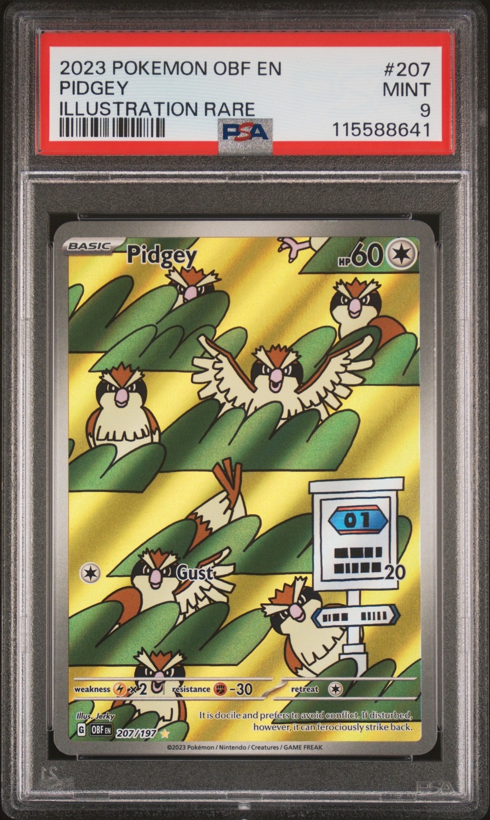 2023 POKEMON OBF EN-OBSIDIAN FLAMES ILLUSTRATION RARE #207 PIDGEY PSA 9