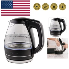 High-Efficiency Black Electric Kettle - 1.5L Glass Boiler with Safety Options