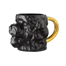 Tabitha Brown Black and Gold 3D Dog Face Shaped Stoneware Coffee Mug 14 oz