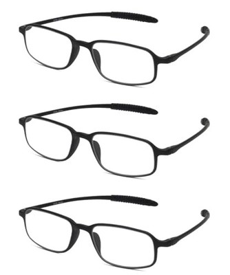 Calabria TR191 Flexie Sport Bendable Reading Glasses +3.00 Black 3 Pack Men Wome