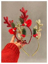 2PCS Christmas Reindeer Antler Headband Shiny Holiday Party Hair Accessory