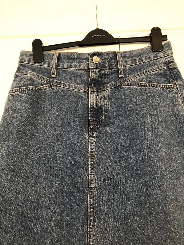 Mango womens blue denim jean skirt long with front slit flayed hem size M - Image 4 of 4