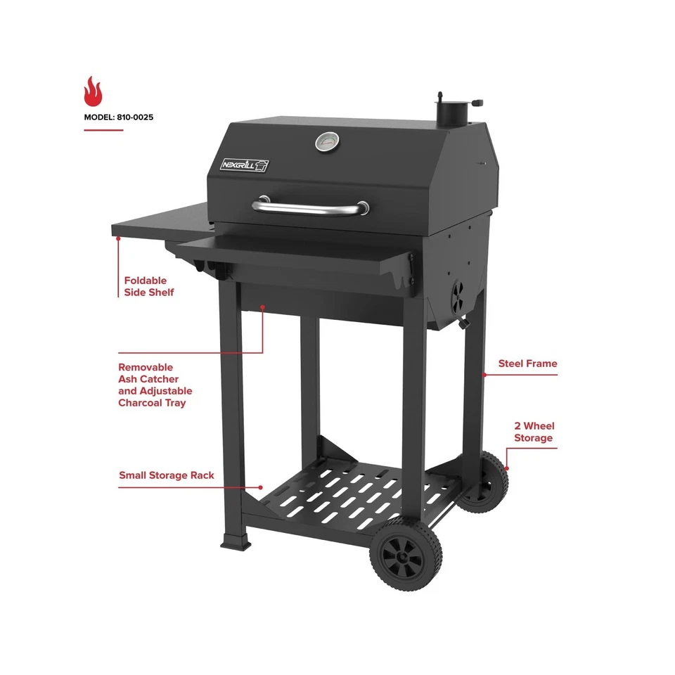 Parrilla de carbón de barril Nexgrill de 22" con estante lateral, 550 cuadrados de espacio de cocción,... Foto 2 de 4