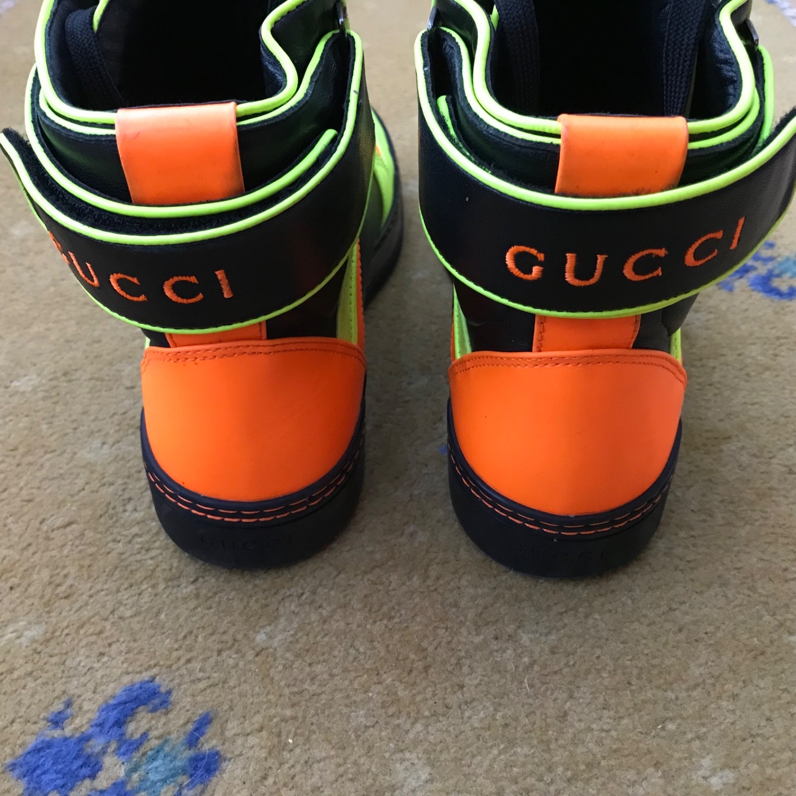 Gucci Shoes Orange Yellow Neon Trainers Sneakers High Top Mens UK 9 US 10 EU 43 thumbnail 8