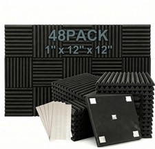 48 Pack Black 12X 12X1 Acoustic Panels Studio Soundproofing Foam Wedge Tiles