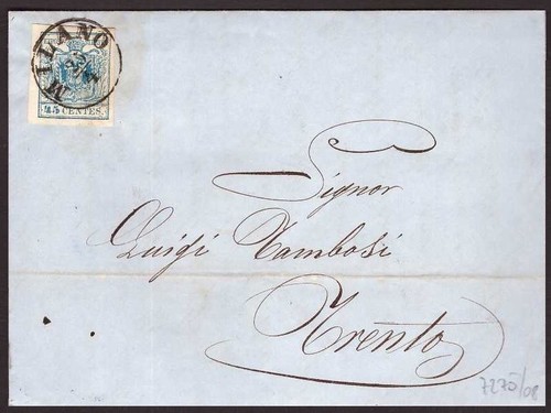 Italia Lombardo-Veneto, 45 c. III tipo su lettera del 1857 da Milano -BC09