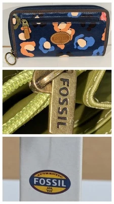 Fossil Geldbörse Clutch Keyper Zip Around Dunkelt Türkis Abstrakt Floral Neu Vintage - Bild 1 von 4