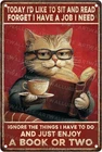 Retro Cat Book Metal Tin Sign Wall Decor Vintage Library Art 8x12inch