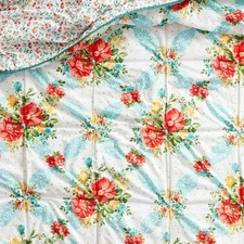 The Pioneer Woman Vintage Floral King Quilt Set, Reversible Pintuck Comforter