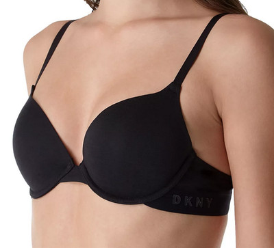 DKNY Schwarz Klassisch Baumwolle Maßgefertigt Lift BH 34C Bügel Gepolstert Push Up Glatt