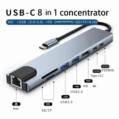 8-in-1 USB C Hub Adapter für MacBook Pro Air HDMI USB 3.0 SD/TF Kartenleser