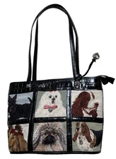 Brighton Leather Needlepoint Doggy Diva Tote Bag Bassett Maltese Pom Sheltie
