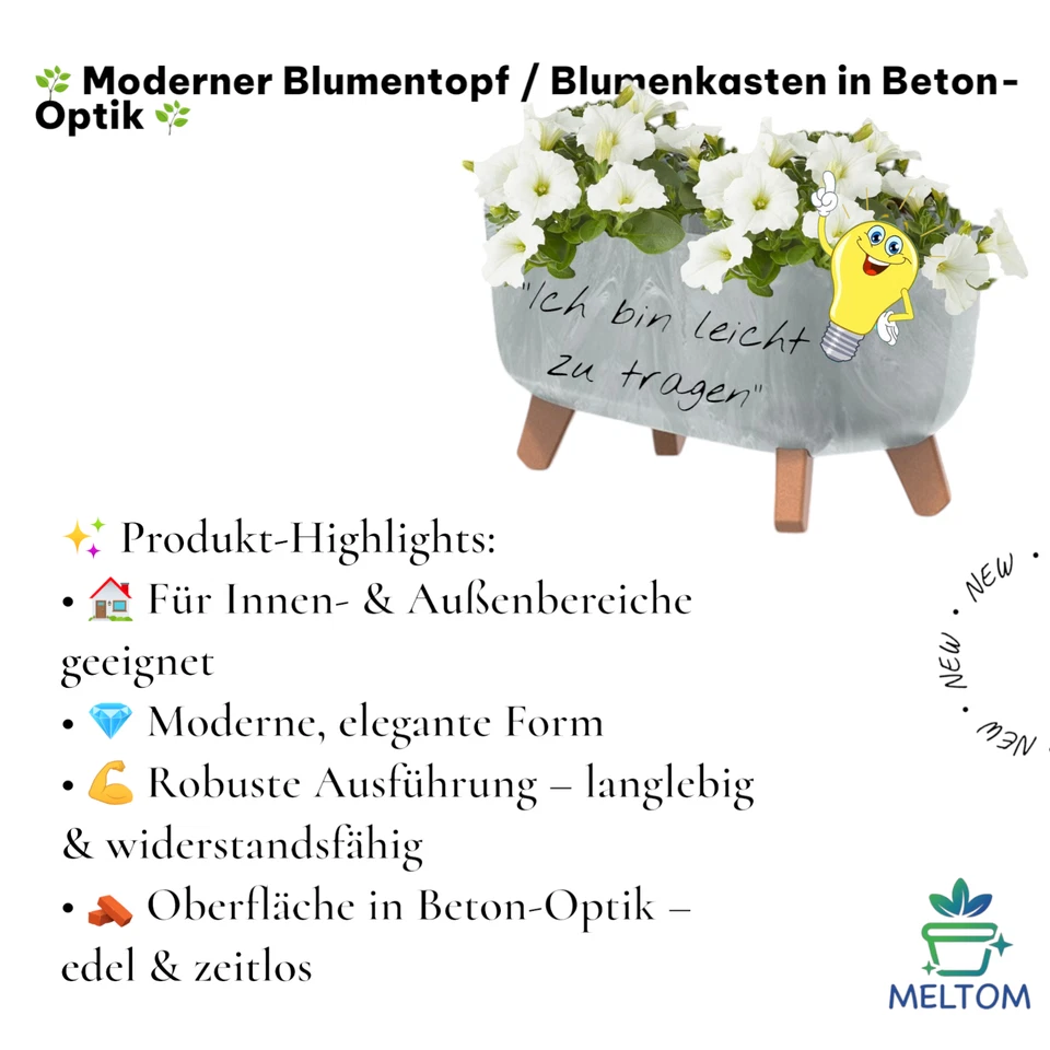 Blumentopf mit Füßen Schale Übertopf Kräutertopf inkl. Einsatz:XL; Beton GRAU - Bild 3 von 3